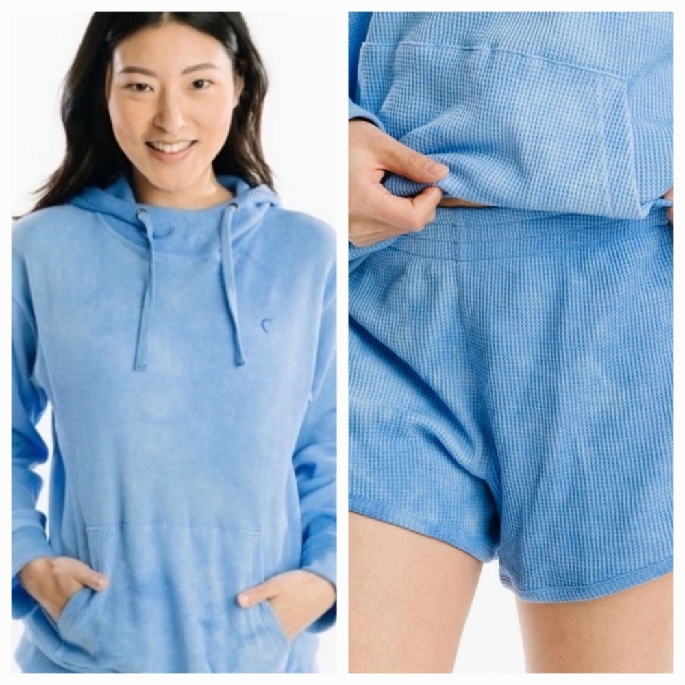 ZYIA Active Sky Blue Knit Hoodie And Shorts Set